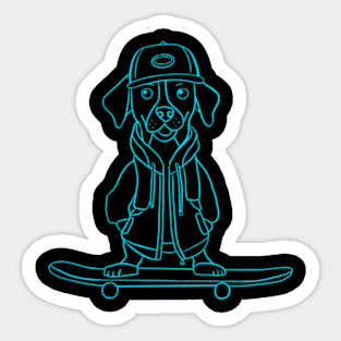 Puppy on the skateboard Blue outline Sticker